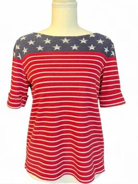 Karen Scott Red, Navy & White Star-Stripe Short Sleeve Top